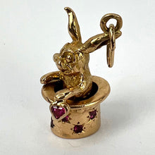 Load image into Gallery viewer, French Rabbit Heart Magician Hat 18K Yellow Gold Ruby Charm Pendant
