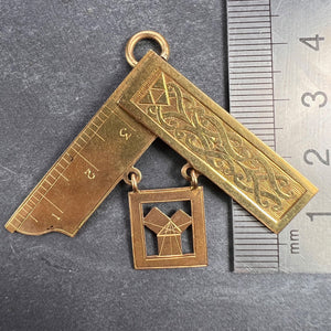 Large 18K Yellow Gold Masonic Charm Pendant