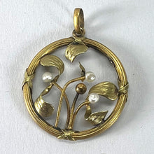 Load image into Gallery viewer, French Mistletoe Leaves and Berries Love 18K Yellow Gold  Pearl Charm Pendant
