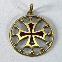 Load image into Gallery viewer, Vintage French 18K Yellow Gold Red Enamel Maltese Cross Medal Charm Pendant
