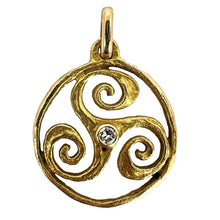 Load image into Gallery viewer, French Pierre Toulhart Triskel Triskelion 18K Yellow Gold Diamond Pendant
