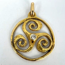 Load image into Gallery viewer, French Pierre Toulhart Triskel Triskelion 18K Yellow Gold Diamond Pendant
