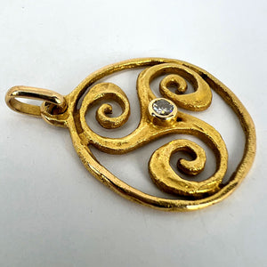 French Pierre Toulhart Triskel Triskelion 18K Yellow Gold Diamond Pendant