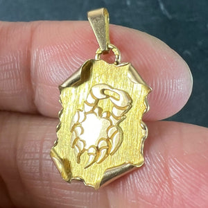 Vintage French Cancer Scroll  Zodiac 18K Yellow Gold Charm Pendant