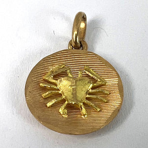 Vintage French Cancer Starsign Zodiac 18K Yellow Gold Charm Medal Pendant