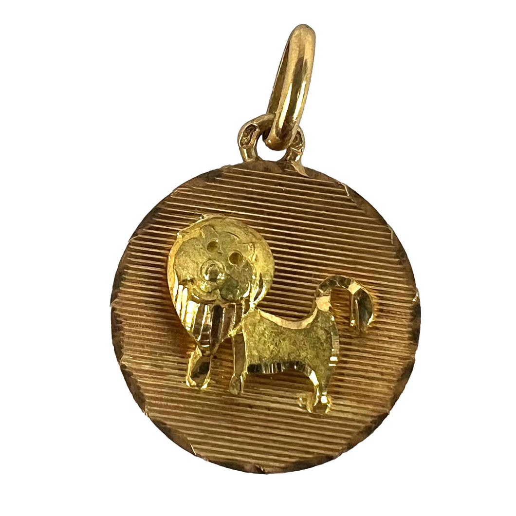 Vintage French Leo Starsign Zodiac 18K Yellow Gold Charm Medal Pendant