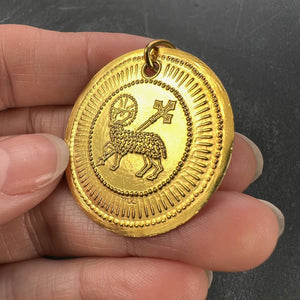 French Lamb of God 18K Yellow Gold Religious Medal Pendant