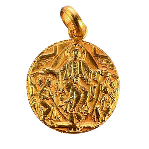 French Jesus Christ on Throne 18K Yellow Gold Medal Pendant