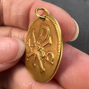 French Chi Rho Jesus Christ 18K Yellow Gold Medal Pendant