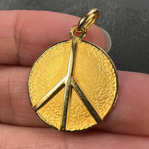 French Peace Sign 18K Yellow Gold Medal Pendant
