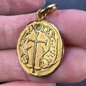 French Becker IXOYE Jesus Fish 18K Yellow Gold Medal Pendant