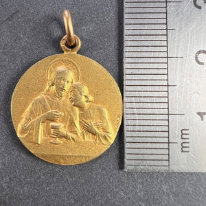 French Religious Medal Angel Jesus Communion 18K Yellow Gold Charm Pendant