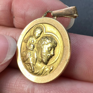 Vintage French St Christopher 18K Yellow Gold Charm Pendant