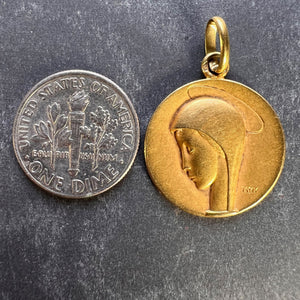 French Trecy Virgin Mary 18K Yellow Gold Medal Charm Pendant