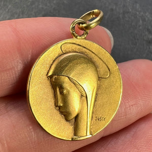 French Trecy Virgin Mary 18K Yellow Gold Medal Charm Pendant