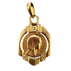 French Virgin Mary 18K Yellow Gold Frame Medal Charm Pendant