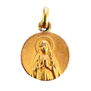 Small French Virgin Mary 18K Yellow Gold Medal Charm Pendant