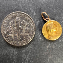 Load image into Gallery viewer, Small Dropsy French Virgin Mary Fourviere Lyon 18K Yellow Gold Medal Pendant
