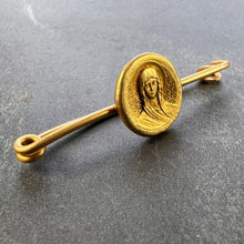 Load image into Gallery viewer, French Virgin Mary Medal Safety Pin 18K Yellow Gold Charm Brooch
