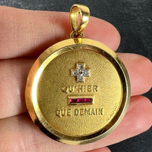 Load image into Gallery viewer, Large Augis French Plus Qu’Hier Ruby Diamond 18K Yellow Gold Love Charm Pendant
