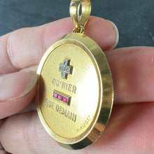 Load image into Gallery viewer, Large Augis French Plus Qu’Hier Ruby Diamond 18K Yellow Gold Love Charm Pendant
