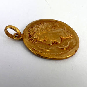 French Salacia Amphitrite Sea Goddess Dolphins 18K Yellow Gold Pendant Medal