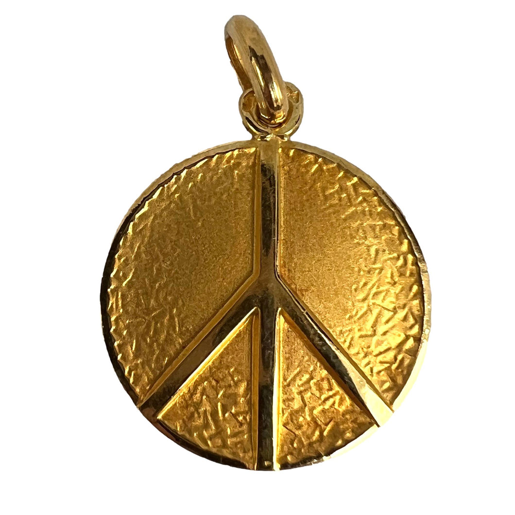 French Peace Sign 18K Yellow Gold Medal Pendant
