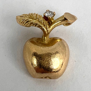 Apple 14K Yellow Gold Diamond Fruit Charm Pendant