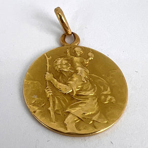 Vintage French St Christopher 18K Yellow Gold Charm Pendant