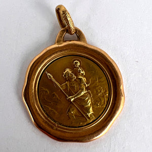 Vintage French St Christopher 18K Yellow Rose Gold Charm Pendant