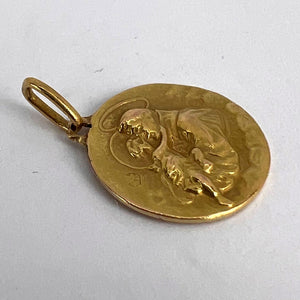 French St Christopher 18K Yellow Gold Charm Medal Pendant