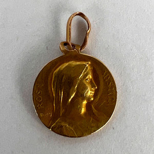 Small Dropsy French Virgin Mary Fourviere Lyon 18K Yellow Gold Medal Pendant