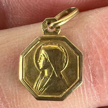 Load image into Gallery viewer, Small Vintage French Lourdes Virgin Mary 18K Yellow Gold Religious Charm Pendant
