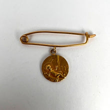 Load image into Gallery viewer, French Baby Medal Safety Pin 18K Yellow Gold Charm Pendant Brooch
