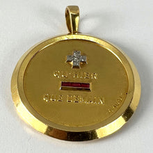 Load image into Gallery viewer, Large Augis French Plus Qu’Hier Ruby Diamond 18K Yellow Gold Love Charm Pendant
