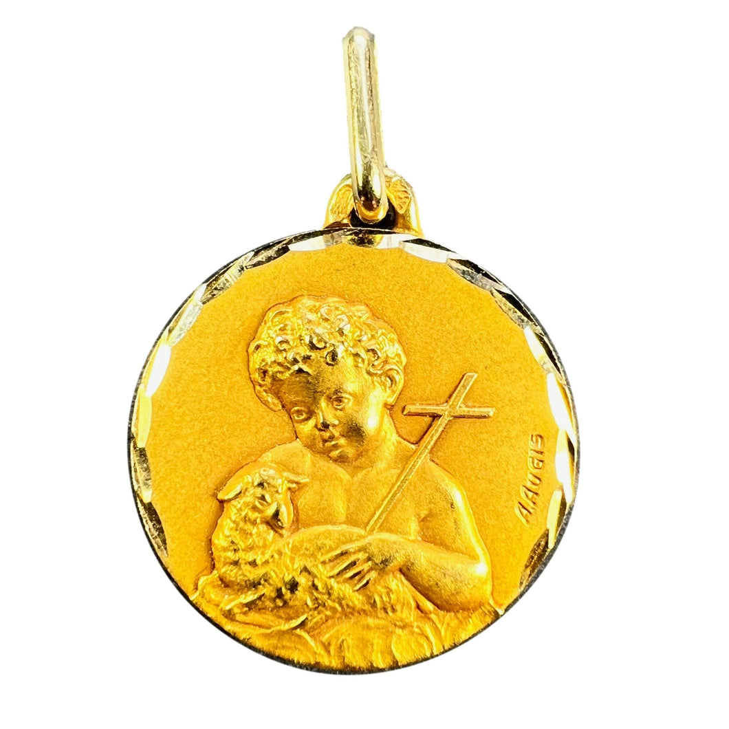 French Augis Saint John the Baptist 18K Yellow Gold Charm Pendant