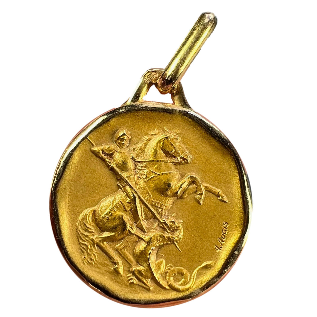 French Augis Saint George and the Dragon 18K Yellow Gold Charm Pendant