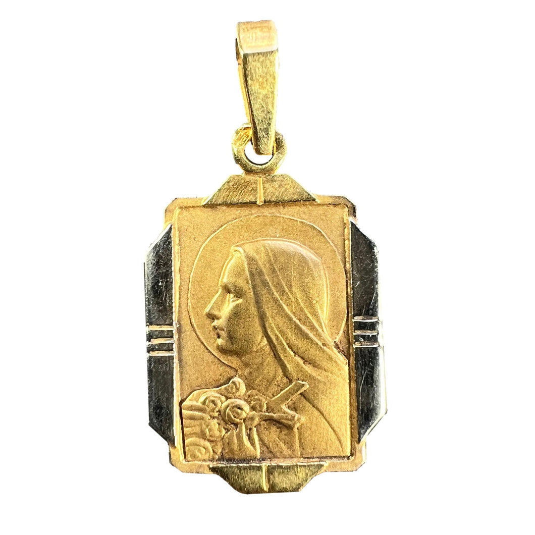 French Saint Therese 18K Yellow White Gold Charm Pendant