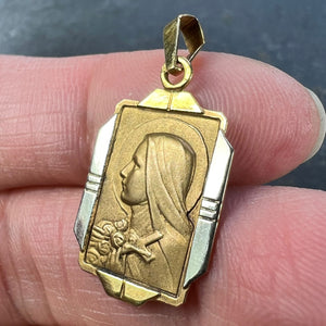 French Saint Therese 18K Yellow White Gold Charm Pendant