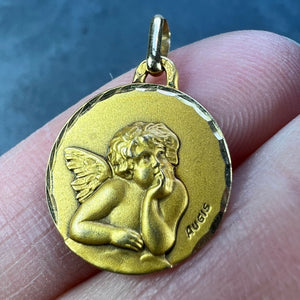 French Augis Raphael’s Cherub 18K Yellow Gold Charm Pendant