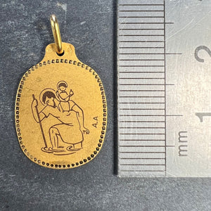 Augis French Saint Christopher 18K Yellow Gold Black Enamel Medal Pendant