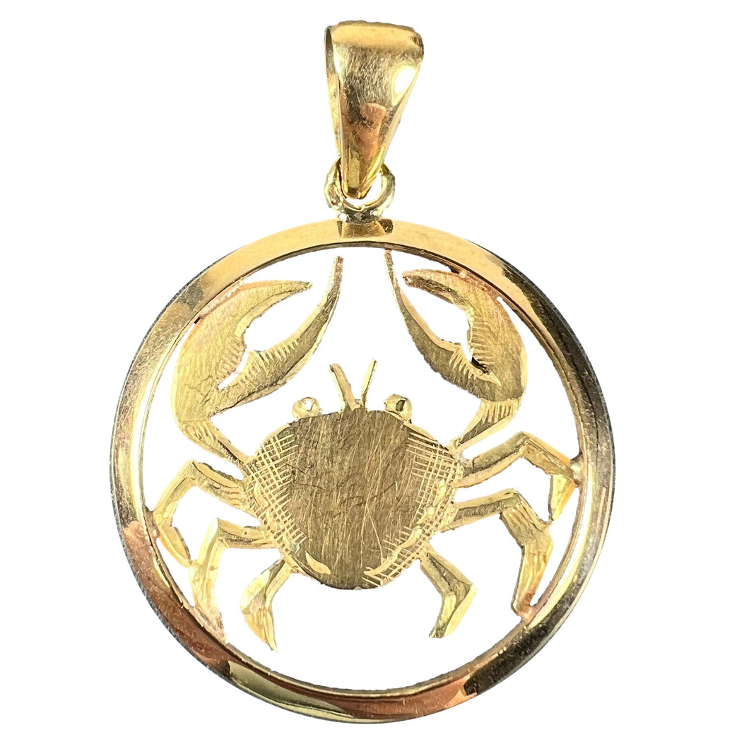 Large French 18K Yellow Gold Zodiac Cancer Crab Charm Pendant
