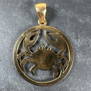 Large French 18K Yellow Gold Zodiac Cancer Crab Charm Pendant