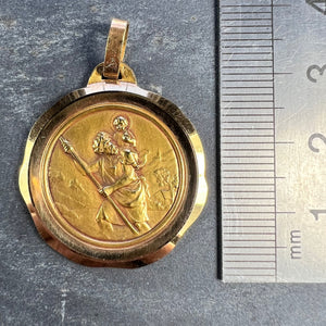 Large French Perriat Saint Christopher 18K Yellow Gold Pendant Medal