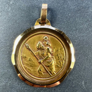 Large French Perriat Saint Christopher 18K Yellow Gold Pendant Medal