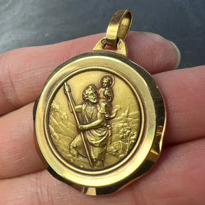 Large French Perriat Saint Christopher 18K Yellow Gold Pendant Medal