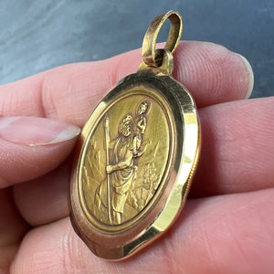 Large French Perriat Saint Christopher 18K Yellow Gold Pendant Medal