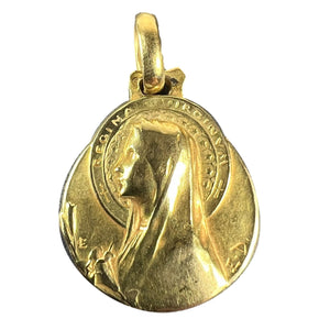 French Emile Dropsy Virgin Mary 18K Yellow Gold Medal Pendant