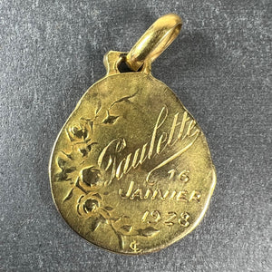 French Emile Dropsy Virgin Mary 18K Yellow Gold Medal Pendant