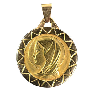 French Virgin Mary 18K Yellow Gold Medal Pendant